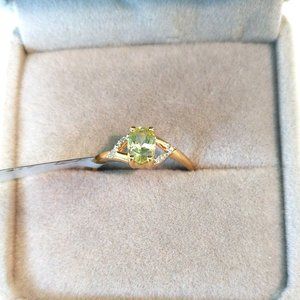 Genuine Mint Green Garnet & Diamond 10K Gold Ring